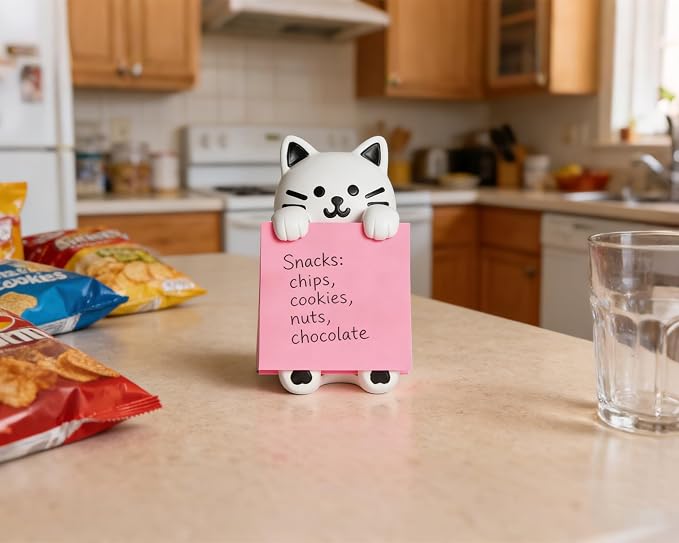 Cat Pop-Up Sticky Note Dispenser for 3 x 3 in Notes, Black & White | Includes 100 sheets, handmade resin desk decor for office, home or classroom; gift for teachers, coworkers and cat lovers