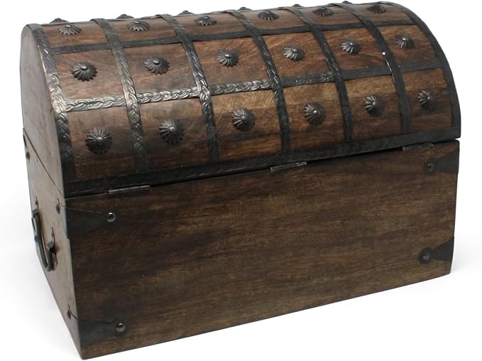 Nautical Cove Treasure Chest Keepsake and Decorative Wood Box (XXX-Large 16x11x11) - Storage Box, Wooden Box with Hinged Lid, Rustic Storage, Pirate Storage Box, Vintage Wooden Chest