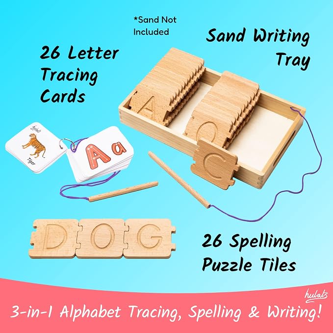 Hulats Montessori Letter Tracing Alphabet Learning Toy - Learn to Write Spelling & Tracing Letters Game Kids Ages 3-5 Sand Tray - Toddler Fine Motor Skills Toy 5 Year Old Home Schooling Material Pre-K