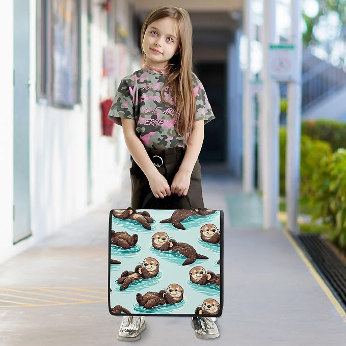 Cute Sea Otters Zipper Binder for School with Shoulder Strap & Extra Pockets - 1.5 Inch 3-Ring Binder Holds 500+ Sheets, Textbooks, Laptop