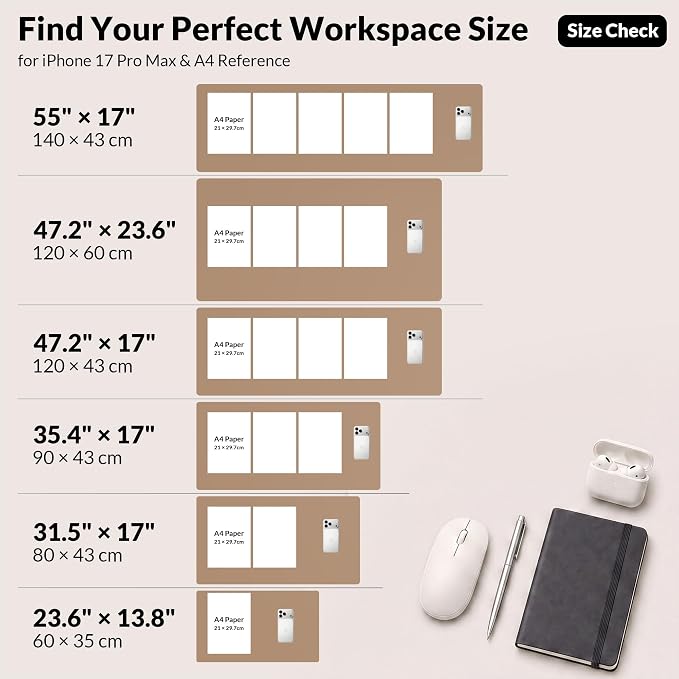 AFIING Cork Desk Mat, Dark Apricot, 35.4" x 17", Desk Pad Protector | Dual-Sided Cork & PU Leather, Waterproof, Non-Slip for Mouse, Writing, Office, Home