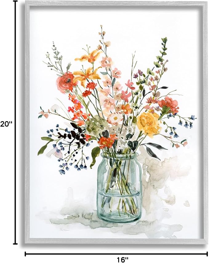 'Warm Summer Floral Bouquet'| Framed Giclee Art | Stupell Industries | Gray, 16 x 20 Inches, Easy to Hang and Sturdy, Made in USA, by Carol Robinson