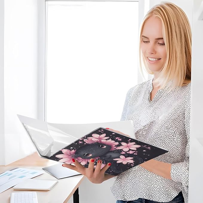 Cute Black Axolotl Decorative 3 Ring Binder 1.5 Inch Large View Binders with Pockets Holds 200 Sheets File Organizer for Office College School, 2 Pack