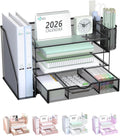 WALI Desk File Organizer, 4 Tier Desktop Paper Letter Tray Organizer with Drawer and 2 Pen Holders, Office Desk Accessories & Workspace Organizers for Office, Home Supplies(DO005DH-B), 1 Pack, Black
