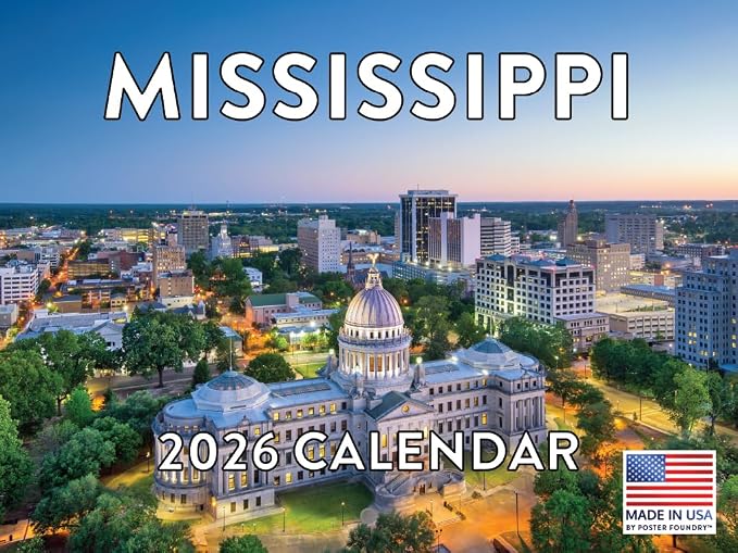 Mississippi Calendar 2026 Wall 12 Month Monthly MS Scenic Souvenirs Themed Gifts | American Made In The USA