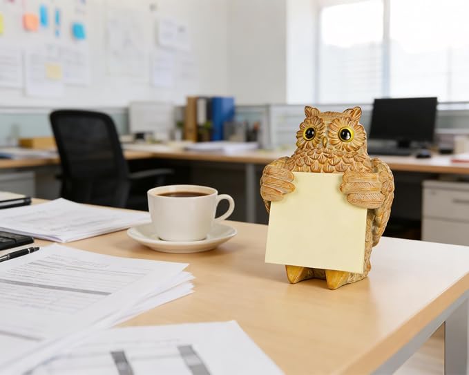 Owl Pop-Up Sticky Note Dispenser for 3 x 3 in Notes, Light Yellow | Includes 100 sheets, handmade resin desk decor for office, home or classroom; gift for teacher, coworkers and owl lovers