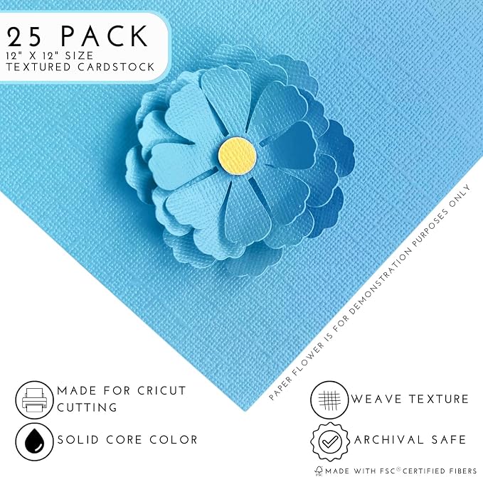 Forget-Me-Not—12x12 Textured Cardstock | 80lb Textured Blue Scrapbook Paper | Premium Cardstock for Cricut Cutting | 25 Sheets