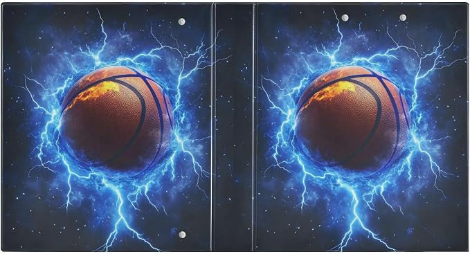 3 Ring Binders Lightning Basketball 1.5 Inch Round Ring Binders with Pockets Decorative Clipboard Binder Holds 200 Sheets View Binder for Home School Office,1 Pack