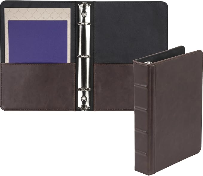Samsill Vintage Leather Mini 3 Ring Binder 1 Inch Round Ring (Holds 200 Sheets), 5.5 x 8.5 Inch Documents, Professional Organizer, Planner, Notebook, Brown
