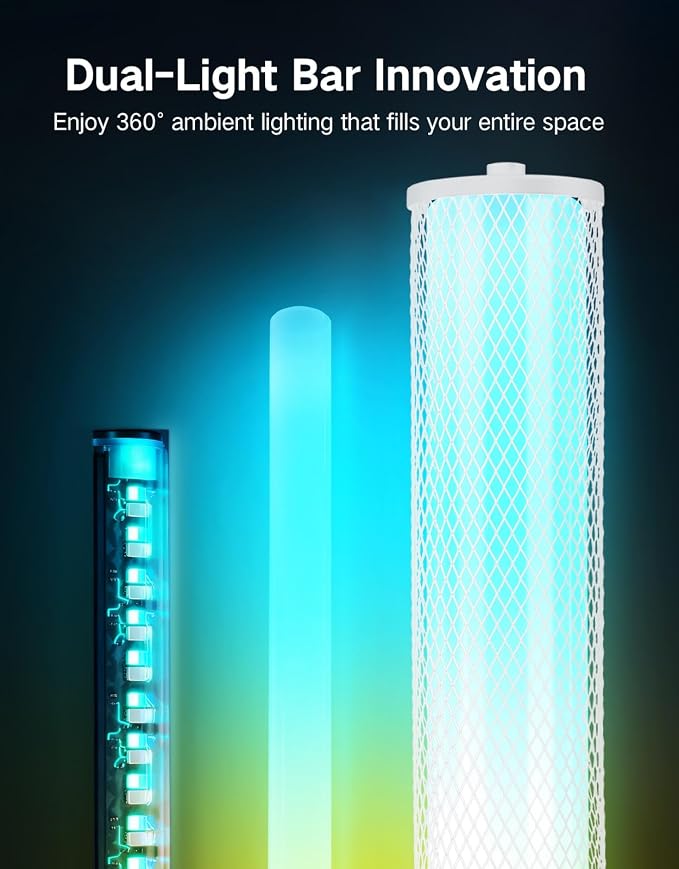 OUTON Bright Smart Floor Lamp with Remote, App & Touch Control, RGB Color Changing Standing Lamp, 2200K-6500K Dimmable, 3 Adjustable Heights, 32 Scenes for Living Room Bedroom Office,White & Metal