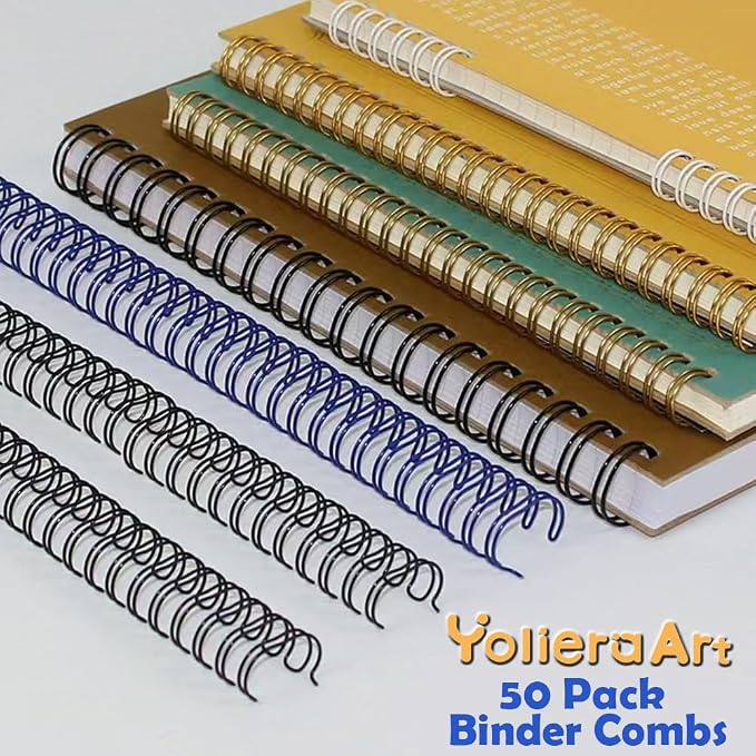 Double Loop Binding Wires for Students and Coworkers, 50 Pack Twin Loop Wire Binder Combs Spines for Booking Letter Size and Binding-Machines (50P, 2:1 Pitch, Gold, 7/8 Inch (200 Sheet Capacity))
