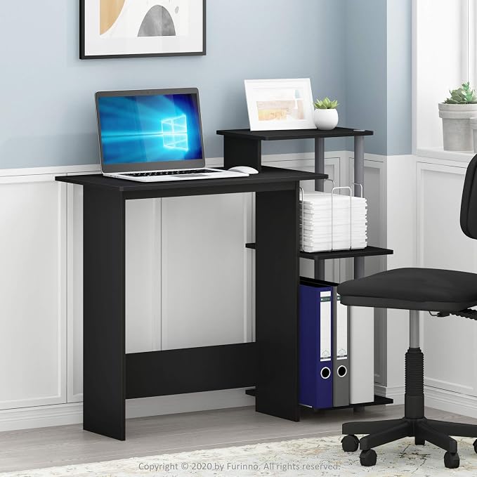 Furinno EFFICIENT Desk, 28.6" Wide Gaming Desk with 3 Open Side Shelves, Laptop Notebook Computer Desk, Office Desk for Home Office, Study Room, Dorm, Bedroom, Black