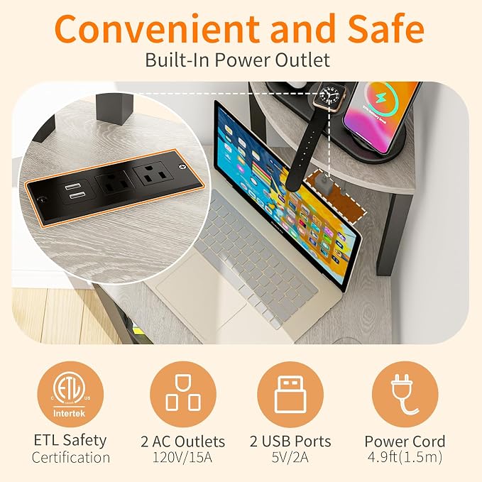 4-Tier Corner Printer Stand with Power Outlet and LED Lights, Greige | 4 Tier Storage, Corner Space Saving Design, Fits Laser Printer, Scanner and Office Supplies, Home Office Organization