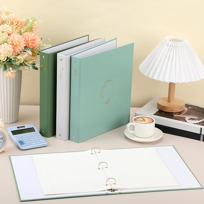 Sayglossy 4 Pcs Aesthetic 3 Ring Binder Sturdy 1 Inch Cute Binder Fits 11" x 8.5" Letter Sized Paper for Women Men School Office Home Supplies Work Organize Paperwork, 4 Colors(Green)
