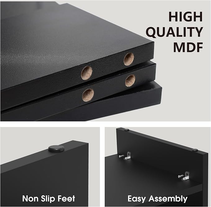 FITUEYES Wooden Monitor Stand Riser, 2-Tier Desk Storage Shelf, Black | 21.3-Inch Desktop Organizer Fits Laptop, Computer Screen and Office Supplies