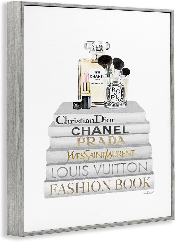 Bookstack Makeup Accessories Glam, 24 x 30 Inch Framed Giclée Print | Stupell Industries · By Amanda Greenwood · Ready to hang · Stylish gift for book and beauty lovers · Made in USA