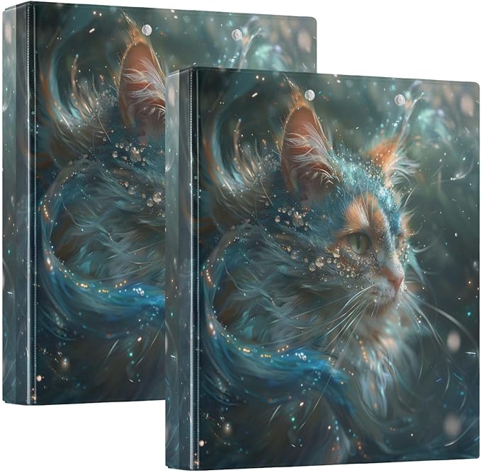 Custom 3 Ring Binder Calico Cat with Diamonds 1.5" Round Ring Binders Personalized Name View Binder with 200 Sheet for Women Men Office Kids School Supplies, 1 Pack