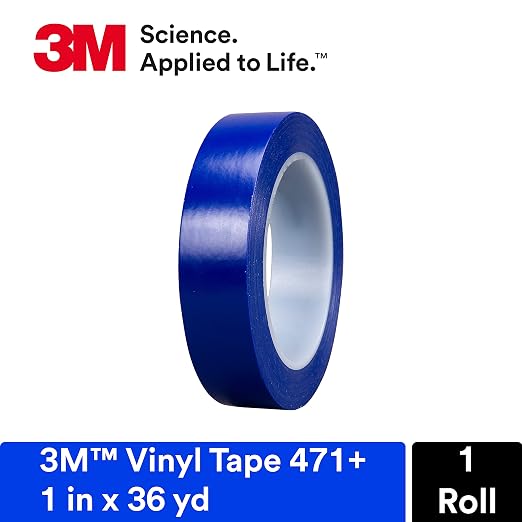 3M Vinyl Tape 471+, 1 in x 36 yd, Indigo, 1 Roll | Fine Line Tape for Paint Masking Striping, Color Separation and Complex Designs, High-Temperature