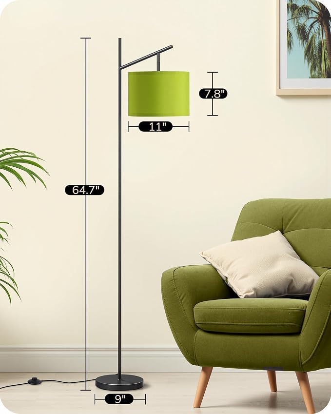 EDISHINE Modern Floor Lamps for Living Room, 64.7" Green Standing Lamp | 3 Color Temperatures, Bulb Included, Adjustable Linen Shade, Foot Switch, Minimalist for Bedroom, Living Room, Office