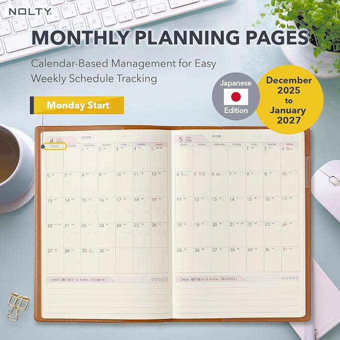 NOLTY Business Basic Diary A5 Weekly Planner 2026, January Start, Japanese Edition, Pink, 2026-6702