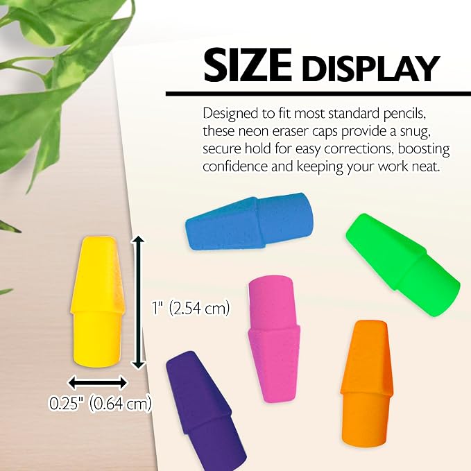 BAZIC Products Neon Pencil-Top Eraser Caps, Latex-Free, PVC-Free, 12-Box
