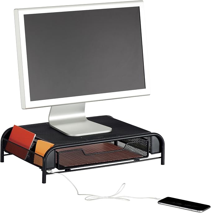 Safco Products Onyx Mesh Monitor Stand 2159BL, Black Powder Coat Finish, Durable Steel Mesh Construction
