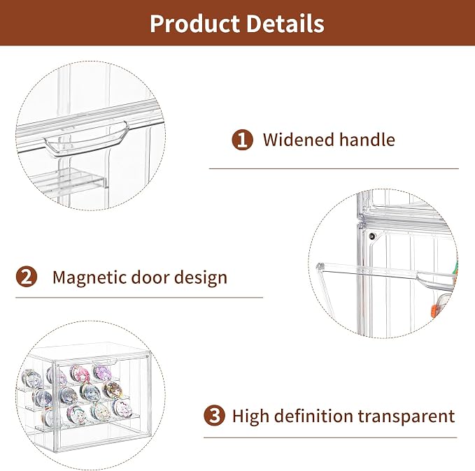 Acrylic Display Case for Collectibles, 4 Tier Figure Display Box, 2 Pack | 3 Movable Dividers, Magnetic Door for Easy Access, Clear Showcase, Easy Assembly, Stable Stacking, Wide Handle, Dustproof