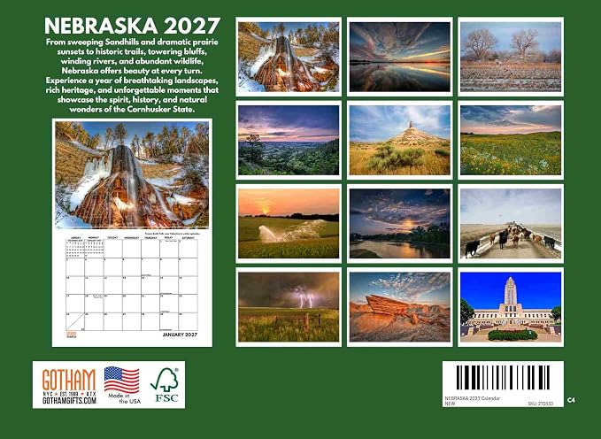 Nebraska Calendar 2027 Monthly Wall Calender 12 Month