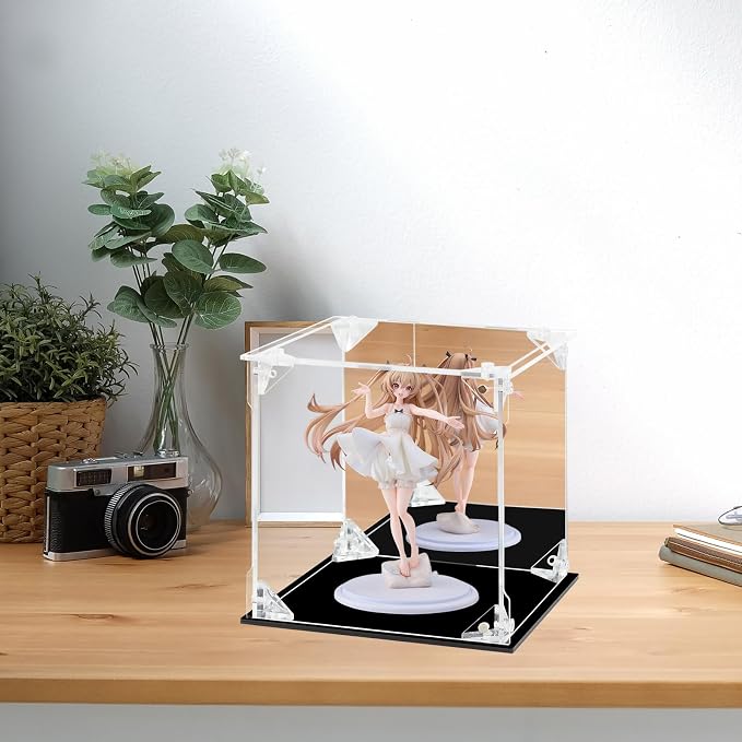 Acrylic Display Case Clear Action Figure Display Case with Mirrored Back, Dustproof Protection Display Box Alternative Glass Case for Collectibles Figures Models Doll Toys (6x6x6 inch; 15x15x15cm)