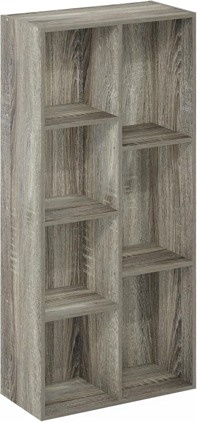 Furinno LUDER Book Shelf, 7-Cube Bookshelf, Bookcase with Open Shelves, 9.4 x 19.5 x 41.7, Easy Assembly, for Living Room, Bedroom, Home Office, French Oak