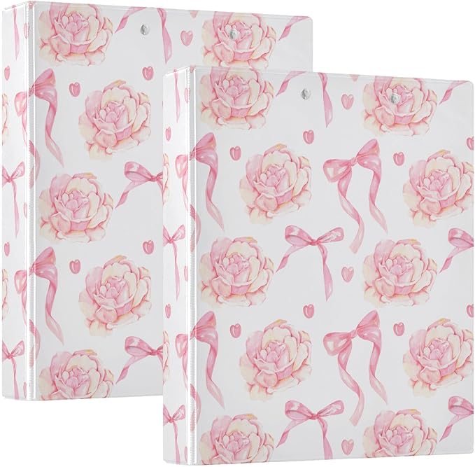 Flower Ribbons Bows Pink 1.5 Inch Binders 3 Ring for Letter Size Holds 200 Sheets Notebook Binder with Clipboard for Women or Men