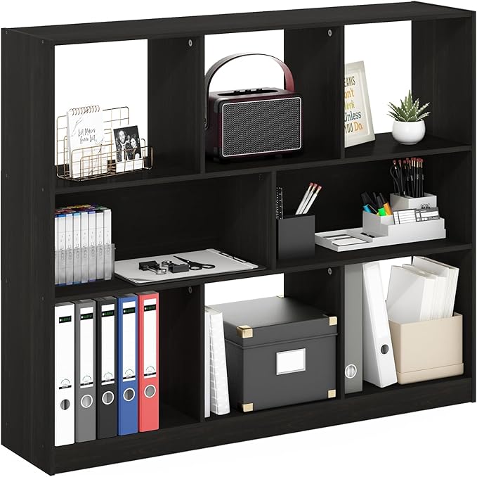 Furinno DALY Book Shelf, 8-Cube Bookshelf, Horizontal Cube Storage Organizer Bookcase, 10.9 x 47.2 x 39.4, for Living Room, Bedroom, Home Office, Espresso