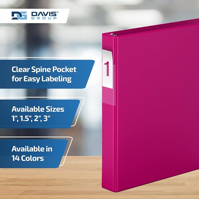 Premium Economy 3-Ring Binder, Spine Label, 1" D Rings, 6 Pack | Heavy-duty binder, fits 8.5" x 11" paper, pink, customizable spine, made in Canada, ideal for school or office use