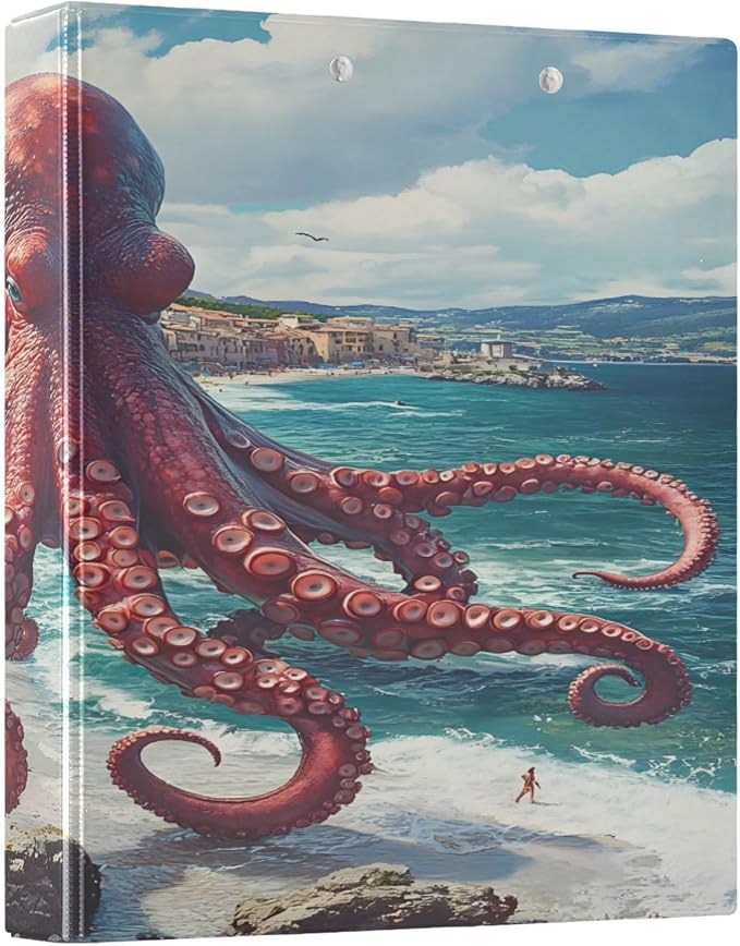 3 Ring Binder Octopus Ocean Nautical Coastal 1.5 inch Binders Three Ring Binders with Clipboard Fit 8.5'' x 11'' Paper 3 Interior PVC Clear Pockets for Office Supplies