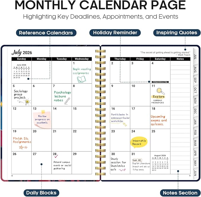 Taja Planner 2026-2027, Jul 2026-Jun 2027 Monthly & Weekly Calendar Planner | 6.3" x 8.5", Hardcover Academic Calendar, Teacher Student Agenda Book with Tabs, School Office Supplies, Lunar Flight