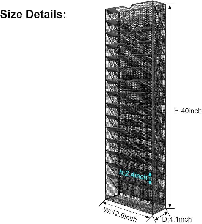 Hanging Wall File Organizer,16-Tier Desk File Mail Holder, Paper Bill Organization For Office Home School, Black
