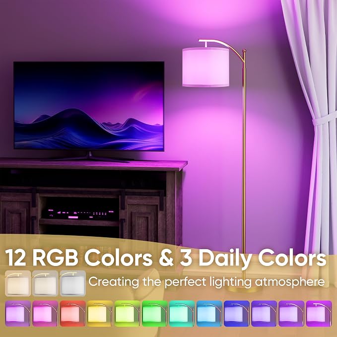 Battery Operated Floor Lamp, RGB Dimmable Cordless Standing Lamp with Remote Control for Living Room, Tall Floor Lamp for Bedroom -Gold