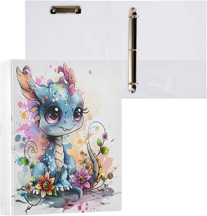 3 Ring Binder Cute Dragon Style 1.5" Round Ring Binders View Binder with 200 Sheet for Women Men Office Kids School Supplies, 1 Pack