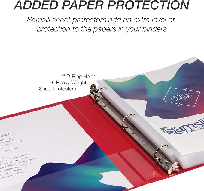 Samsill Durable 1 inch 3 Ring Binder, D Ring Binder, 100% Recycled Chipboard, Red