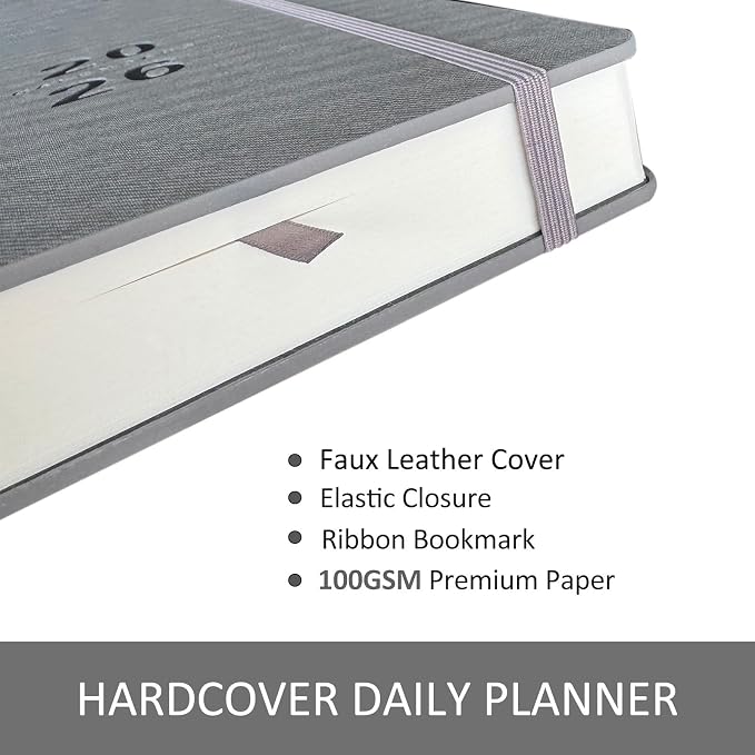 Benkaim Academic Daily Planner 2026-2027 One Page A Day (8.5"x5.8"), Calendar Book with Hourly Schedule, Appointment Book July 2026 to June 2027 Hard Cover (Grey)
