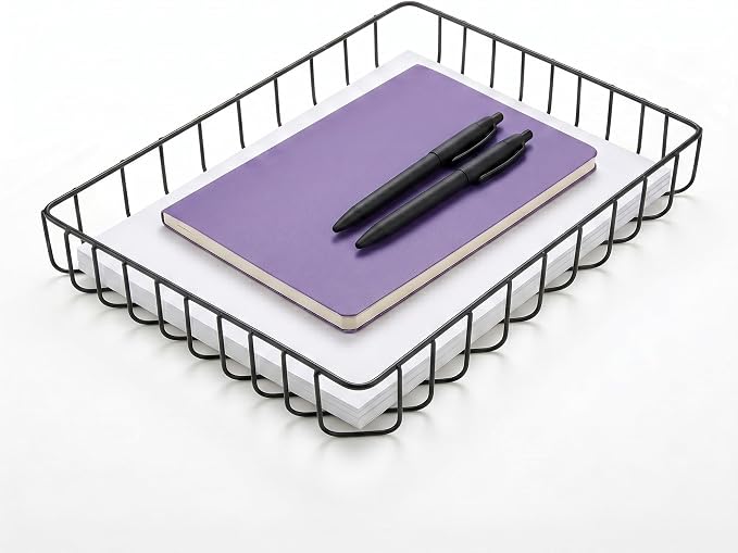 Elegant Wire Desk Tray Organizer - Multipurpose A4 Letter Size File Tray, Premium Metal Mesh Document & Magazine Holder, Luxury Storage Basket for Office, Vanity, & Bathroom,Black