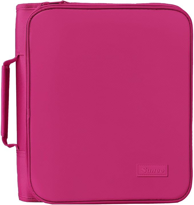 SUNEE Zippered Binder Bag with Handle, 2-Inch 3-Ring O-Ring, 500-Sheet Capacity, Includes Zip Pocket, 5-Tab Expanding File Folder, Multi-Pocket Organizer Binder for Middle School, Berry Pink