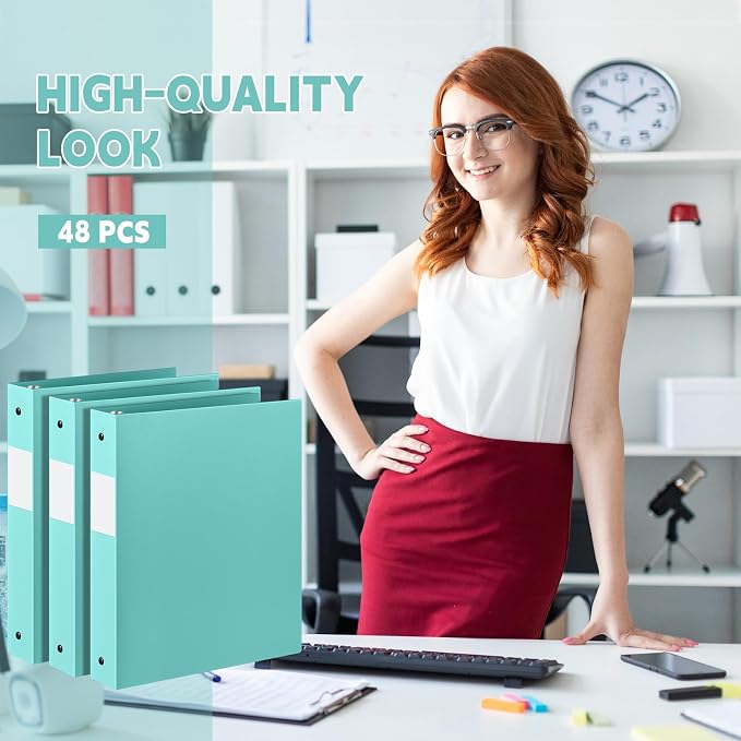 Henoyso 48 Pack 1 Inch 3 Ring Plastic Binders, Bulk Flexible PP Binders for Classroom & School Supplies, Letter Size 8.5 x 11, Holds 240 Sheets with Interior Pocket (Mint Green)