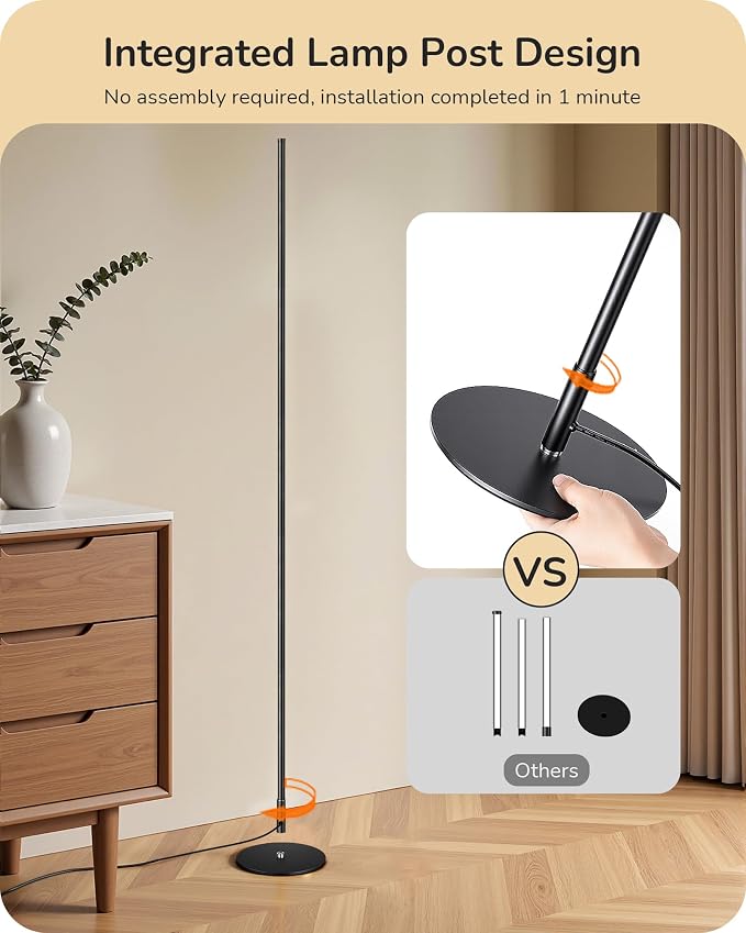 EDISHINE 57.5" Floor Lamp with Remote & Foot Switch, Dimmable & 7CCT | 2700-6000K, LED Corner Floor Lamps for Living Room, Bedroom, Office, Sturdy Base, Black