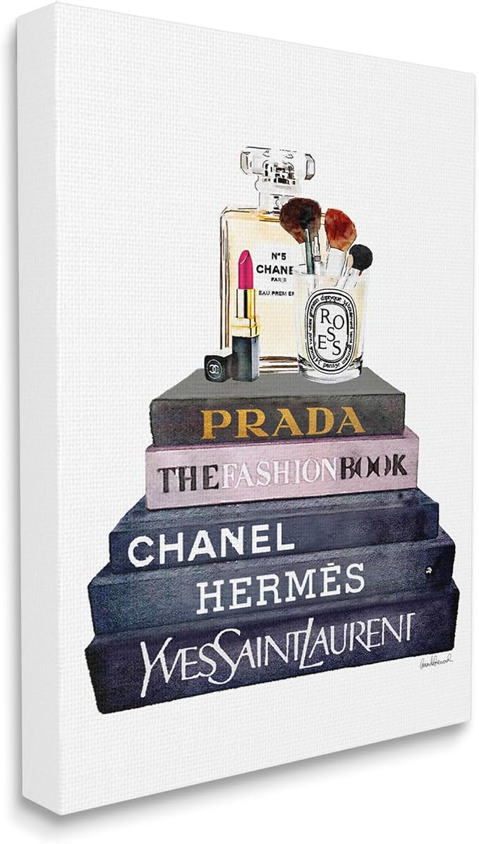'Glam Fashion Book Set With Makeup'| Canvas Art | Stupell Industries | 16 x 20 Inches, Easy to Hang and Sturdy, Made in USA, by Amanda Greenwood