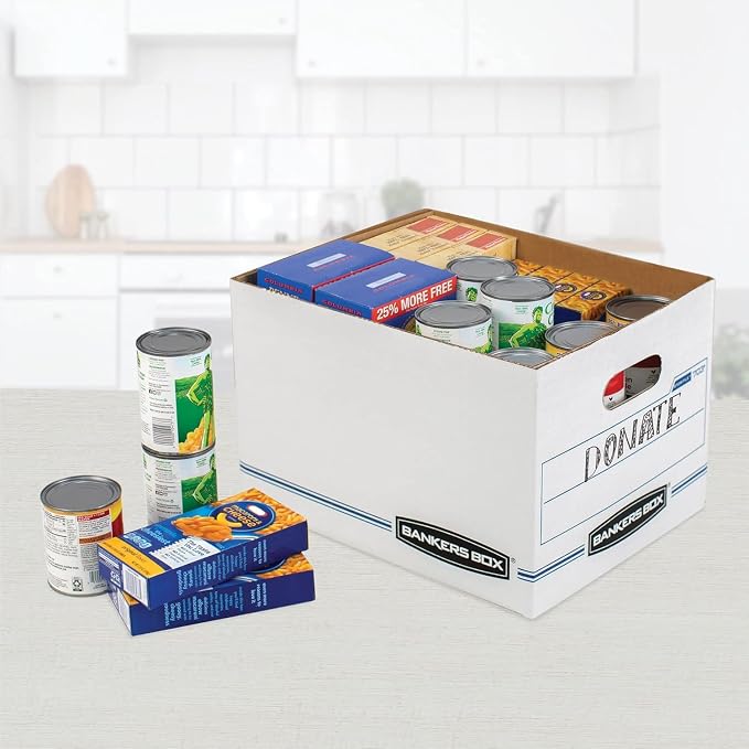 Bankers Box Stor/File Storage Boxes, Letter/Legal Size, Lift-Off Lid, 60% Recycled Corrugated, White/Blue, 20/Pack, 2-Pack (40 Boxes Total)