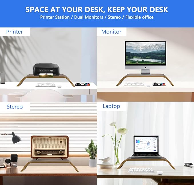 Wooden Computer Monitor Stand Save Space Desktop Riser for Computers LCD Monitors Laptop PC iMac Notebook Apple MacBook(Black Walnut)