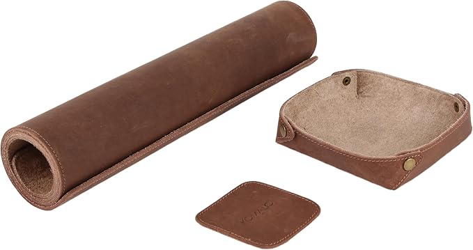 Premium Buffalo Leather Desk Mat Set – Large Office Desk Pad with Organizer Tray & Coasters, Non-Slip Workspace Protector, Elegant Desk Accessories for Home Office & Professionals