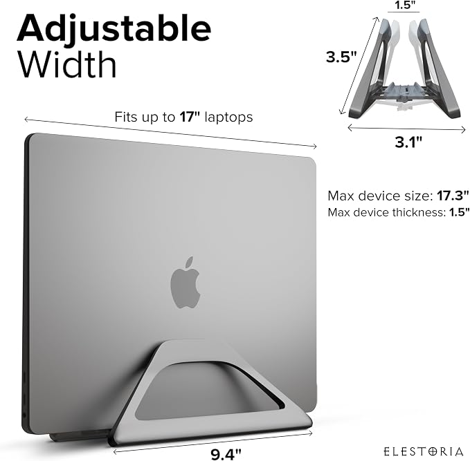 Aluminum Vertical Laptop Stand with Gravity Auto-Lock – Adjustable Laptop Holder Vertical fits MacBook Pro/Air, Chromebook & Gaming Laptops up to 17.3" – Space-Saving Desktop Dock - Grey
