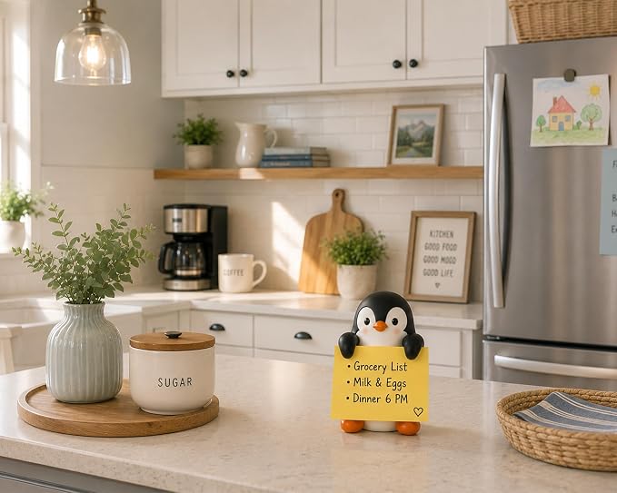 Penguin Pop-Up Sticky Note Dispenser for 3 x 3 in Notes | Includes 100 sheets; handmade resin decor for office, home or classroom; gift for teachers, coworkers and penguin lovers